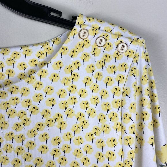 Charter Club Top XL Butter Yellow Floral  Stretch Modest Church Work Blouse - Picture 6 of 11